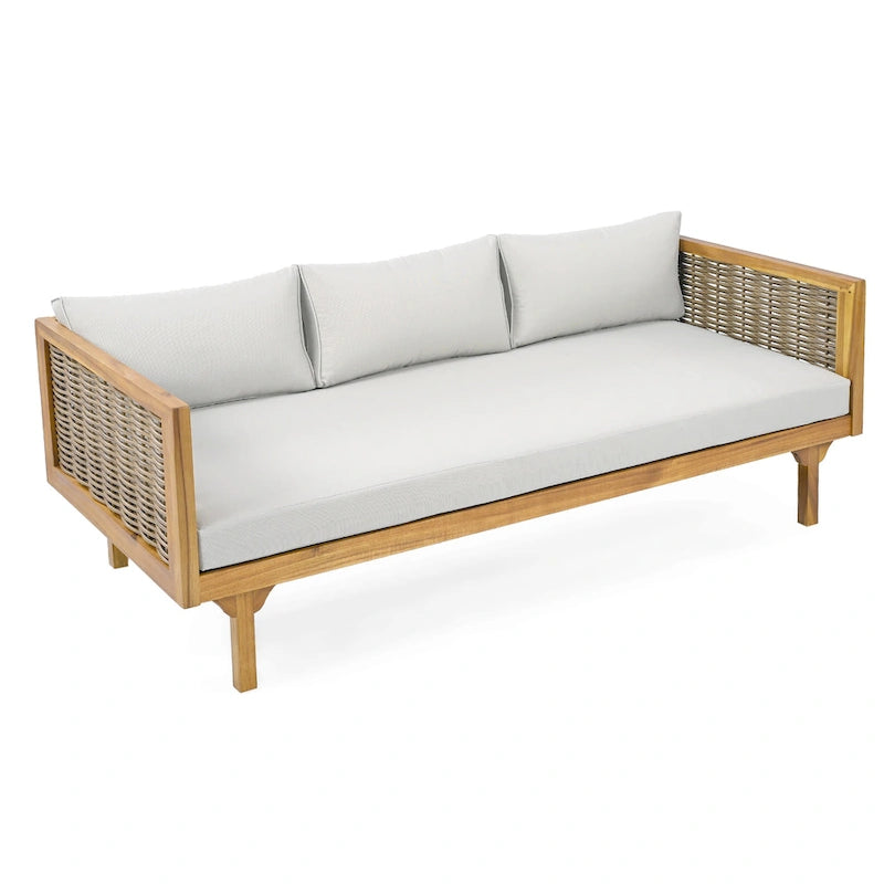Divano Letto a 3 Posti Claremont con Braccioli in Rattan (Cuscino Grigio Chiaro)