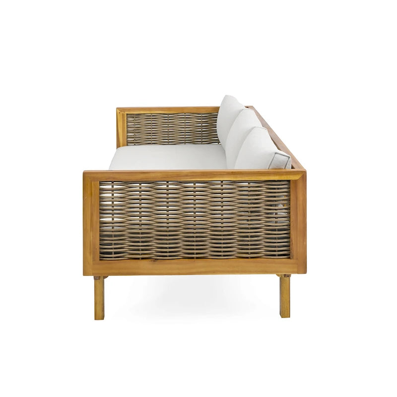 Divano Letto a 3 Posti Claremont con Braccioli in Rattan (Cuscino Grigio Chiaro)