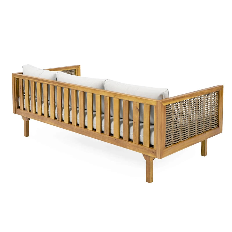 Divano Letto a 3 Posti Claremont con Braccioli in Rattan (Cuscino Grigio Chiaro)