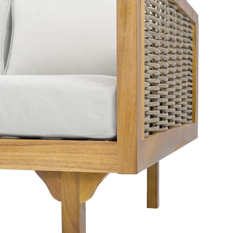 Divano Letto a 3 Posti Claremont con Braccioli in Rattan (Cuscino Grigio Chiaro)