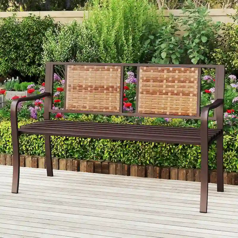Costway Panca da giardino in metallo da 51" per 2-3 persone con schienale in rattan e curva - Vedi dettagli