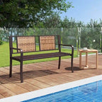 Costway Panca da giardino in metallo da 51" per 2-3 persone con schienale in rattan e curva - Vedi dettagli