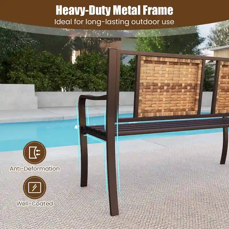 Costway Panca da giardino in metallo da 51" per 2-3 persone con schienale in rattan e curva - Vedi dettagli
