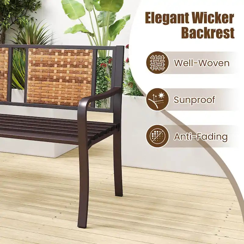 Costway Panca da giardino in metallo da 51" per 2-3 persone con schienale in rattan e curva - Vedi dettagli