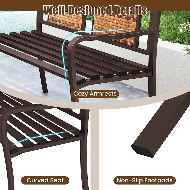 Costway Panca da giardino in metallo da 51" per 2-3 persone con schienale in rattan e curva - Vedi dettagli