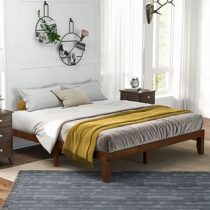Costway Letto King Size 14 con Struttura in Legno e Doghe in Legno