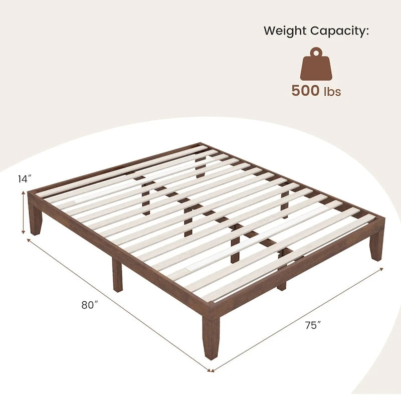 Costway Letto King Size 14 con Struttura in Legno e Doghe in Legno