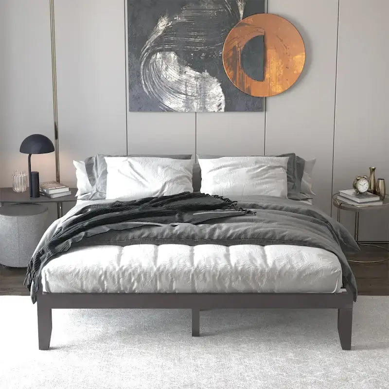 Costway Letto King Size 14 con Struttura in Legno e Doghe in Legno