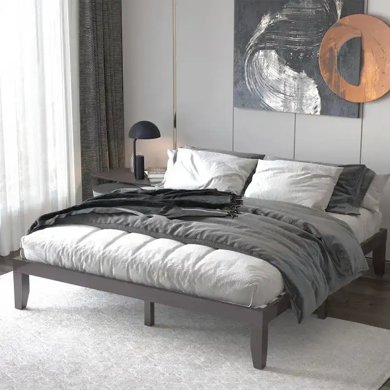 Costway Letto King Size 14 con Struttura in Legno e Doghe in Legno