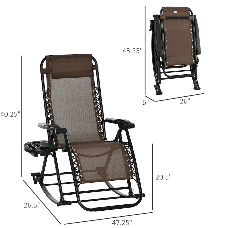 Sedie a Dondolo da Esterno, Dondolo Reclinabile Pieghevole a Gravità Zero con Cuscino, Porta Bicchiere, Porta Telefono e Gambe Pieghevoli