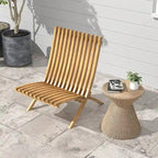 Sedia Pieghevole da Patio Gymax, Sedia a Sdraio da Esterno in Legno di Teak con Doghe