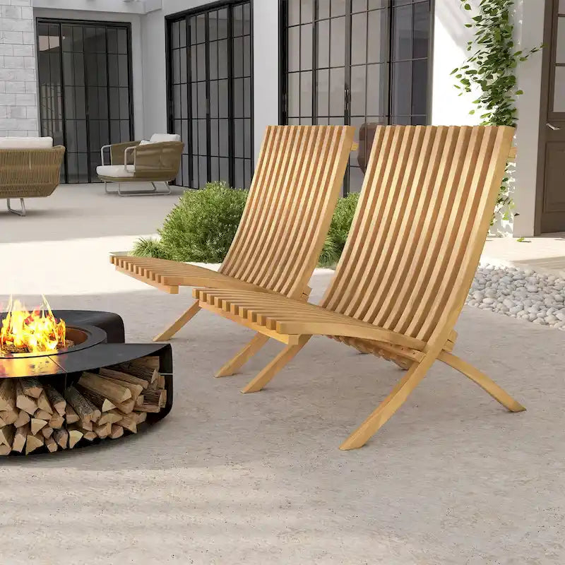Sedia Pieghevole da Patio Gymax, Sedia a Sdraio da Esterno in Legno di Teak con Doghe