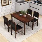 Gymax Set da Pranzo 5 Pezzi per 4 Persone con Tavolo e Sedie con Gambe in Legno di Caucciù e Seduta Imbottita