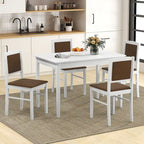 Gymax Set da Pranzo 5 Pezzi per 4 Persone con Tavolo e Sedie con Gambe in Legno di Caucciù e Seduta Imbottita