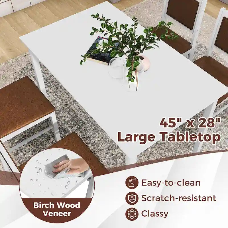Gymax Set da Pranzo 5 Pezzi per 4 Persone con Tavolo e Sedie con Gambe in Legno di Caucciù e Seduta Imbottita