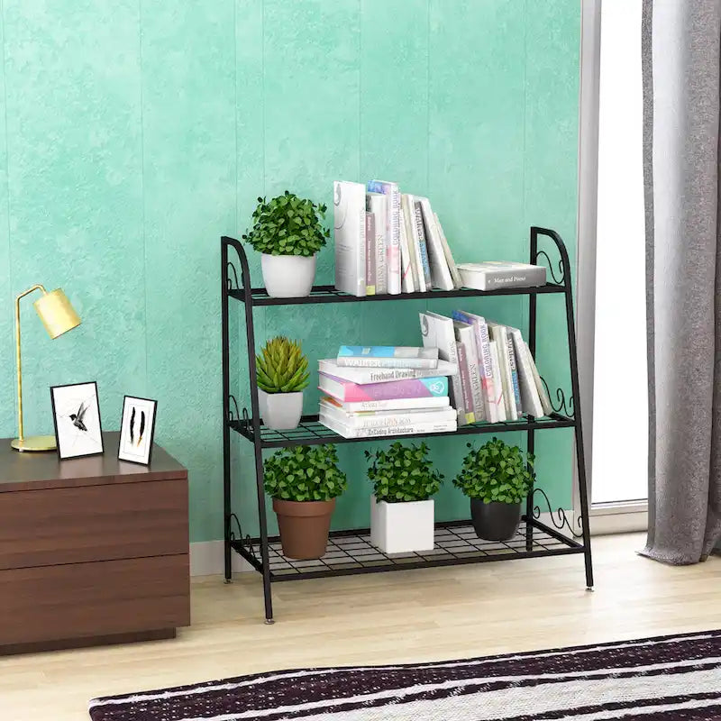Costway Portapiante a 3 Ripiani in Metallo Scaffale per Fiori Espositore
