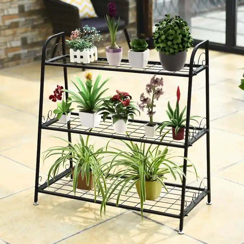 Costway Portapiante a 3 Ripiani in Metallo Scaffale per Fiori Espositore