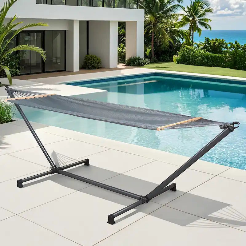 Sunjoy Supporto Amaca con Rete Portatile e Resistente per Relax Esterno Grigio