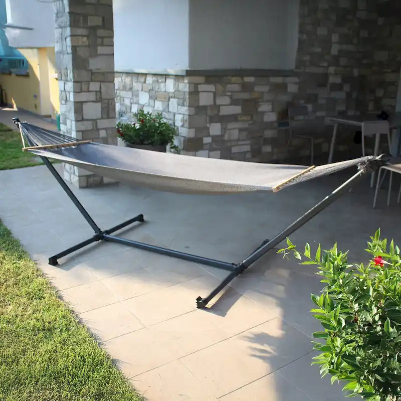 Sunjoy Supporto Amaca con Rete Portatile e Resistente per Relax Esterno Grigio