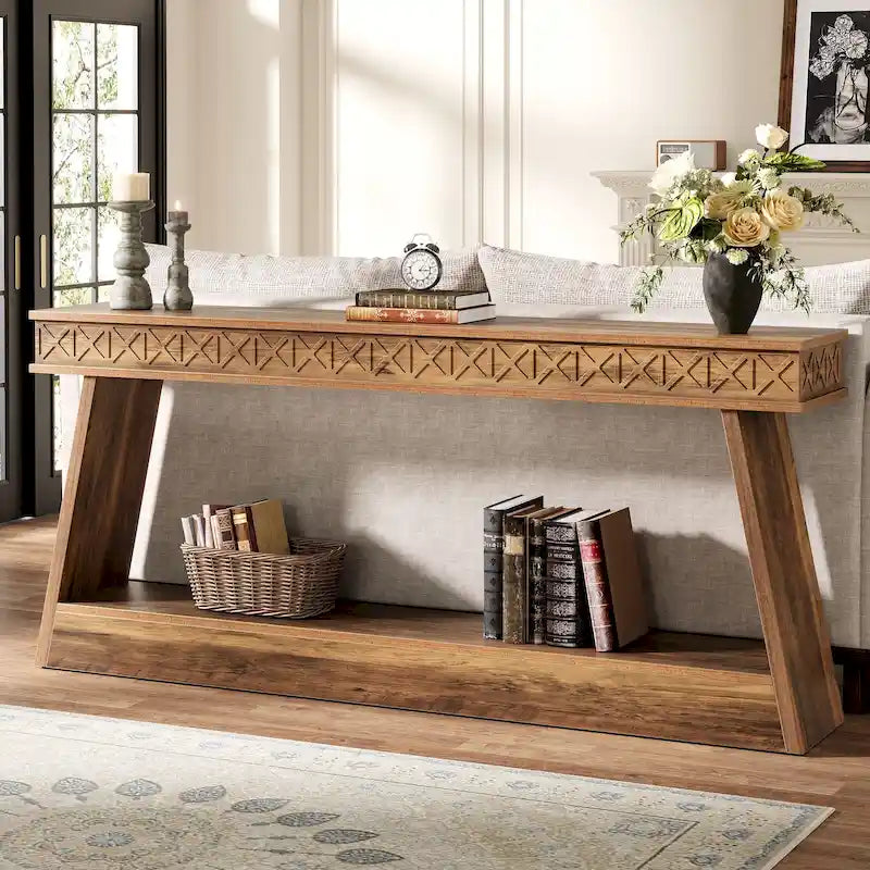 Tavolo da ingresso extra lungo da 70,87 pollici, consolle stretta a 2 livelli con contenitore - 70,87L x 11,81P x 31,5A