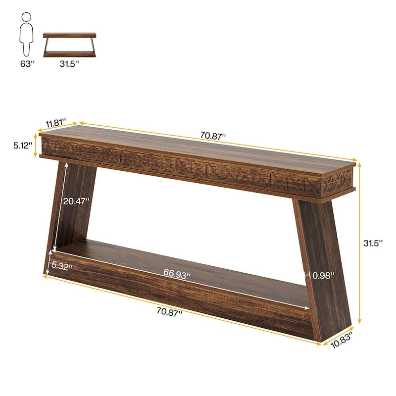 Tavolo da ingresso extra lungo da 70,87 pollici, consolle stretta a 2 livelli con contenitore - 70,87L x 11,81P x 31,5A