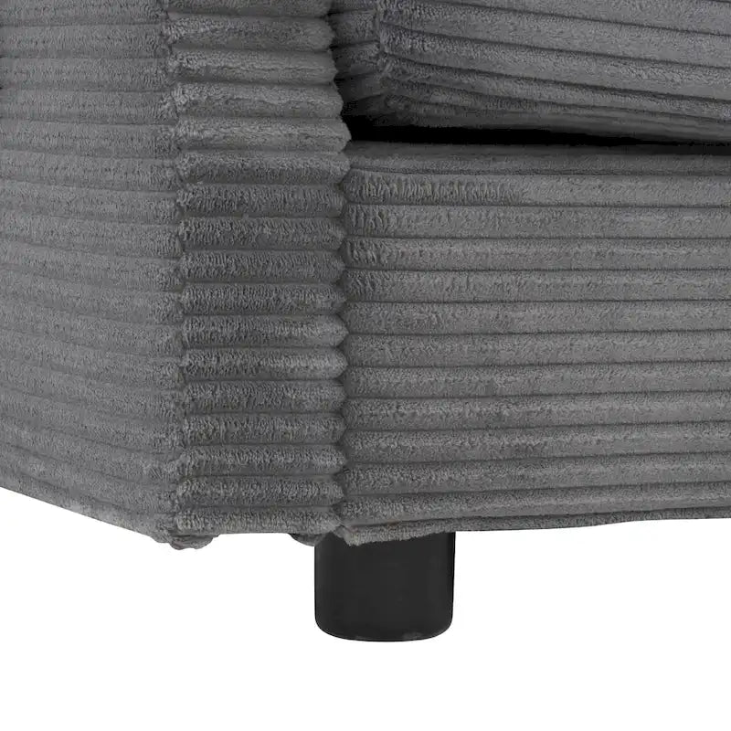Divano modulare, divano componibile a L rivestito in velluto a coste con tasche laterali e pouf mobile