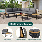 Set da divano da esterno 4 pezzi con cuscini impermeabili e design resistente in ferro e legno