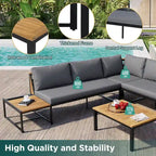 Set da divano da esterno 4 pezzi con cuscini impermeabili e design resistente in ferro e legno