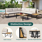 Set da divano da esterno 4 pezzi con cuscini impermeabili e design resistente in ferro e legno