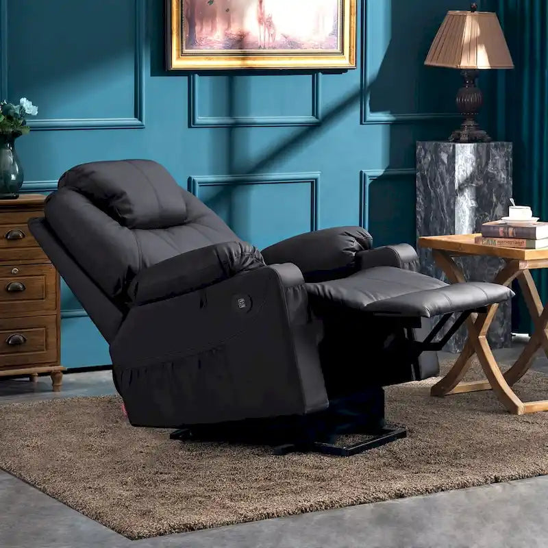 MCombo Grande Poltrona Reclinabile Elettrica in Pelle con Massaggio, Riscaldamento, Portabicchieri, Poggiapiedi Estensibile, Pelle 7516