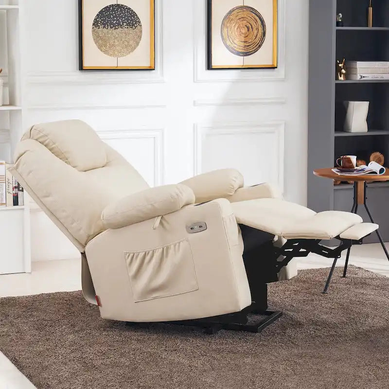 MCombo Grande Poltrona Reclinabile Elettrica in Pelle con Massaggio, Riscaldamento, Portabicchieri, Poggiapiedi Estensibile, Pelle 7516