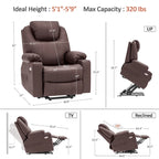 MCombo Grande Poltrona Reclinabile Elettrica in Pelle con Massaggio, Riscaldamento, Portabicchieri, Poggiapiedi Estensibile, Pelle 7516
