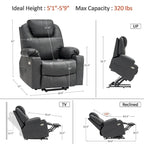 MCombo Grande Poltrona Reclinabile Elettrica in Pelle con Massaggio, Riscaldamento, Portabicchieri, Poggiapiedi Estensibile, Pelle 7516