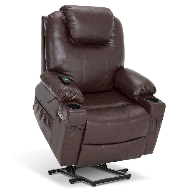 MCombo Grande Poltrona Reclinabile Elettrica in Pelle con Massaggio, Riscaldamento, Portabicchieri, Poggiapiedi Estensibile, Pelle 7516