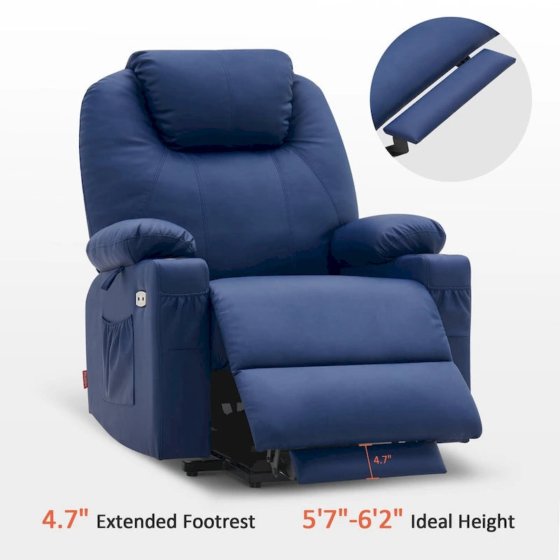 MCombo Grande Poltrona Reclinabile Elettrica in Pelle con Massaggio, Riscaldamento, Portabicchieri, Poggiapiedi Estensibile, Pelle 7516