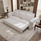 Divano letto Chesterfield estraibile a 3 posti King size, divano letto convertibile in velluto/ecopelle con finiture borchiate e braccioli arrotolati