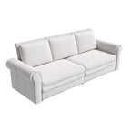 Divano letto Chesterfield estraibile a 3 posti King size, divano letto convertibile in velluto/ecopelle con finiture borchiate e braccioli arrotolati