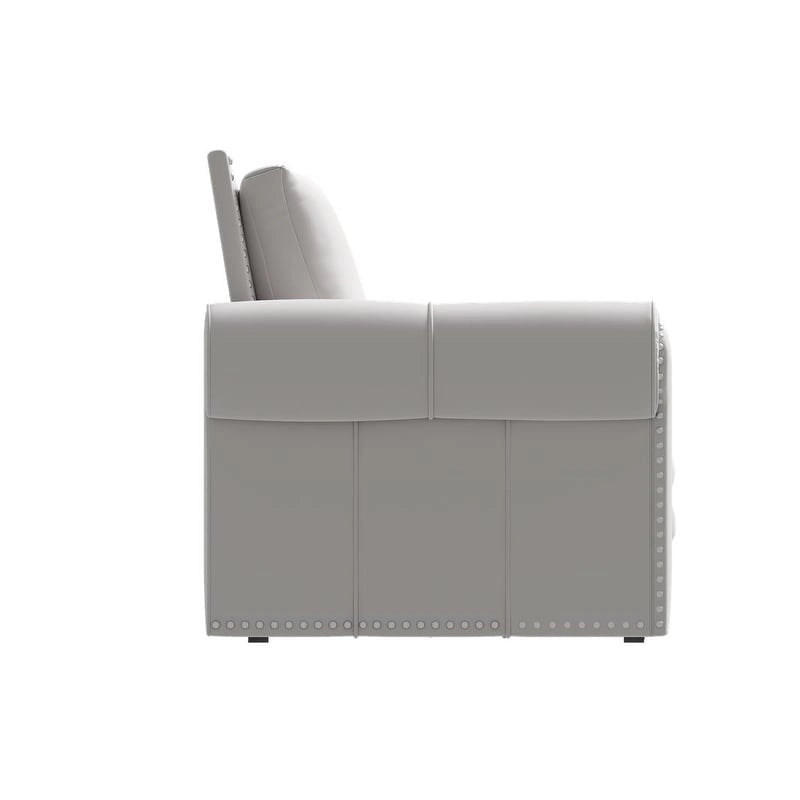Divano letto Chesterfield estraibile a 3 posti King size, divano letto convertibile in velluto/ecopelle con finiture borchiate e braccioli arrotolati
