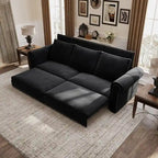 Divano letto Chesterfield estraibile a 3 posti King size, divano letto convertibile in velluto/ecopelle con finiture borchiate e braccioli arrotolati