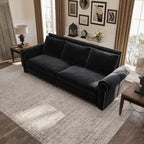 Divano letto Chesterfield estraibile a 3 posti King size, divano letto convertibile in velluto/ecopelle con finiture borchiate e braccioli arrotolati