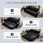 Divano letto Chesterfield estraibile a 3 posti King size, divano letto convertibile in velluto/ecopelle con finiture borchiate e braccioli arrotolati