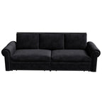 Divano letto Chesterfield estraibile a 3 posti King size, divano letto convertibile in velluto/ecopelle con finiture borchiate e braccioli arrotolati