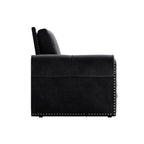 Divano letto Chesterfield estraibile a 3 posti King size, divano letto convertibile in velluto/ecopelle con finiture borchiate e braccioli arrotolati