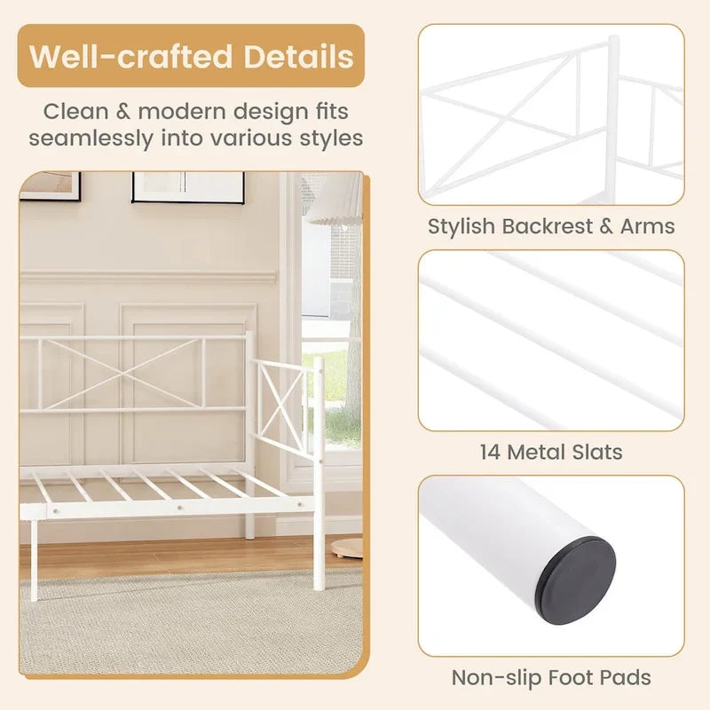 Gymax Letto singolo in metallo, daybed moderno con piattaforma, in metallo resistente