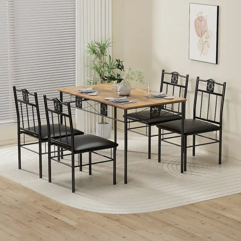 Set di tavolo e sedie da pranzo VECELO 3/5 pezzi, set da pranzo marrone antico