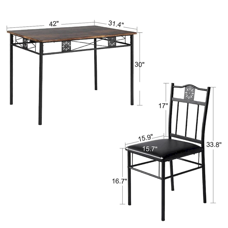 Set di tavolo e sedie da pranzo VECELO 3/5 pezzi, set da pranzo marrone antico