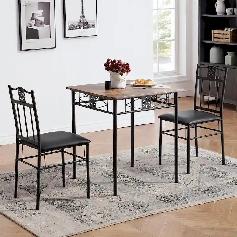 Set di tavolo e sedie da pranzo VECELO 3/5 pezzi, set da pranzo marrone antico