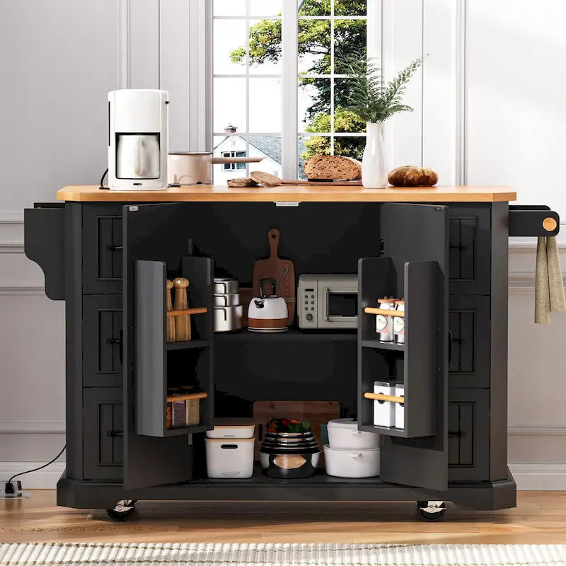 56 Kitchen Island With Drop Leaf, Rolling Kitchen Cart On Wheels, Rolling Kitchen Table with Drawers