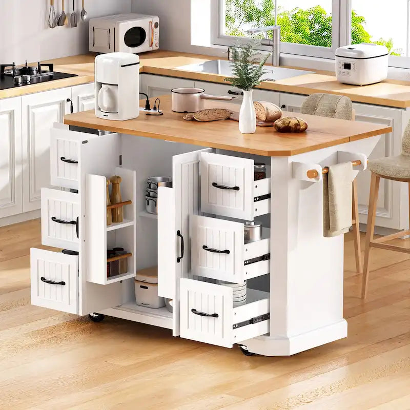 56 isola cucina con anta a ribalta, carrello da cucina su ruote, tavolo da cucina su ruote con cassetti