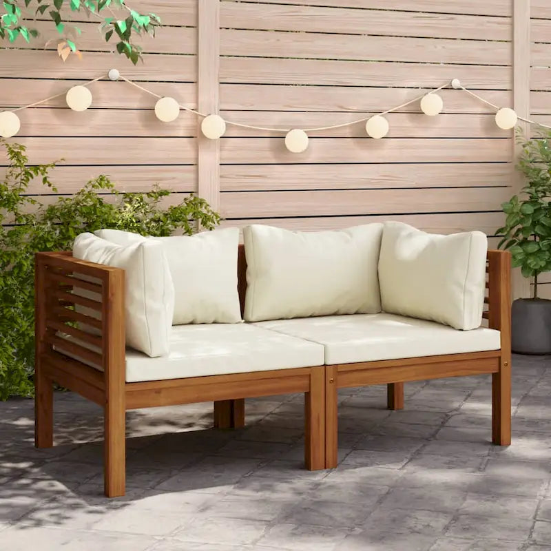 Lina Divanetto Modulare da Esterno 2 Pezzi, Legno di Acacia, Cuscini Bianco Crema